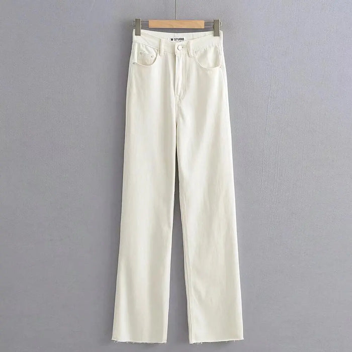 Women's High Waist Jeans 2025 Spring Fall Relaxed Straight Leg Raw Hem Floor-Length Vintage Inspired Daily Uniform