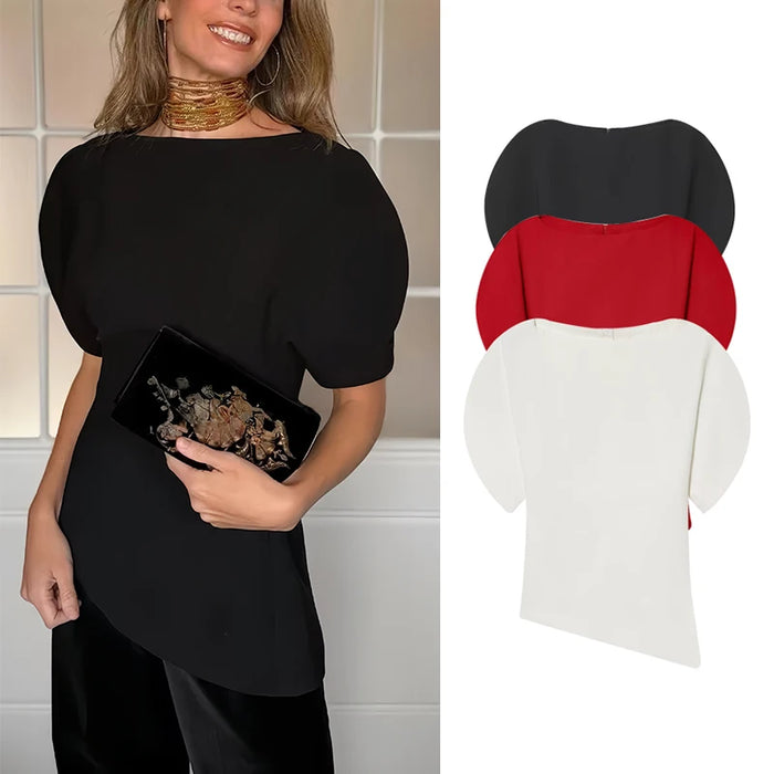 Women's 2026 New Blouses Tops Fashion Bubble Sleeves Asymmetric Women's Tops T-shirts Chic Joker Youth Travel Holiday Tops