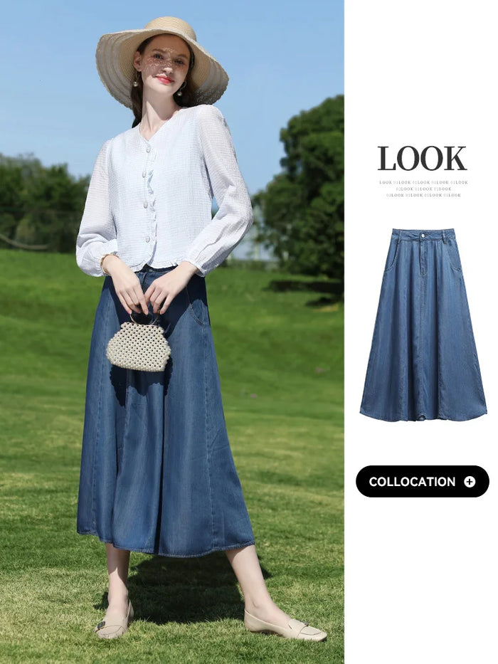 I BELIEVE YOU Women's Blouse Elegant Shirt Blue Color French Ruffled Trim V Neck Top Love Button Long Sleeves Blouse 2241055556