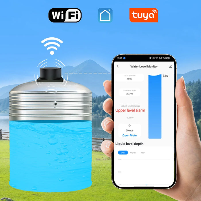 Tuya Ultrasonic Sensor Smart Life APP Wireless WiFi Remote Ultrasonic Real Time Water Tank Monitor Level Sensor