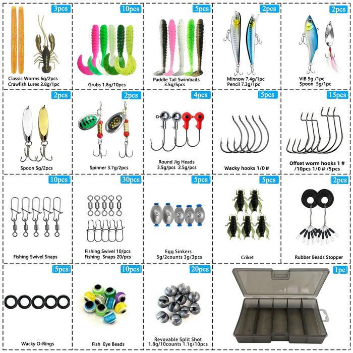 Fishing Lures Tackle Box with Crankbaits, Spoon, Hooks, Weights & Other Accessories, Fishing Bait Lure Gear Kit Gifts for Men