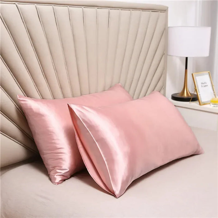 2 pcs Luxurious  Faux Silk Pillowcase Comfortably Soft and Hypoallergenic Satin Pillow Cover Silky Smooth For Good Night's Sleep