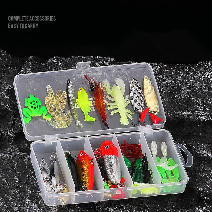 Fishing Lure Kit 78 Pieces Complete Set Minnow VIB Metal Artificial Lures Spoons Soft Bait Jig Head Worm Hook