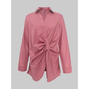Women's Blouses Pink Twist Front Office Lady Shirts 2026 Fashion Lapel Long Sleeve Urban Commuting Pullovers Tops 191877