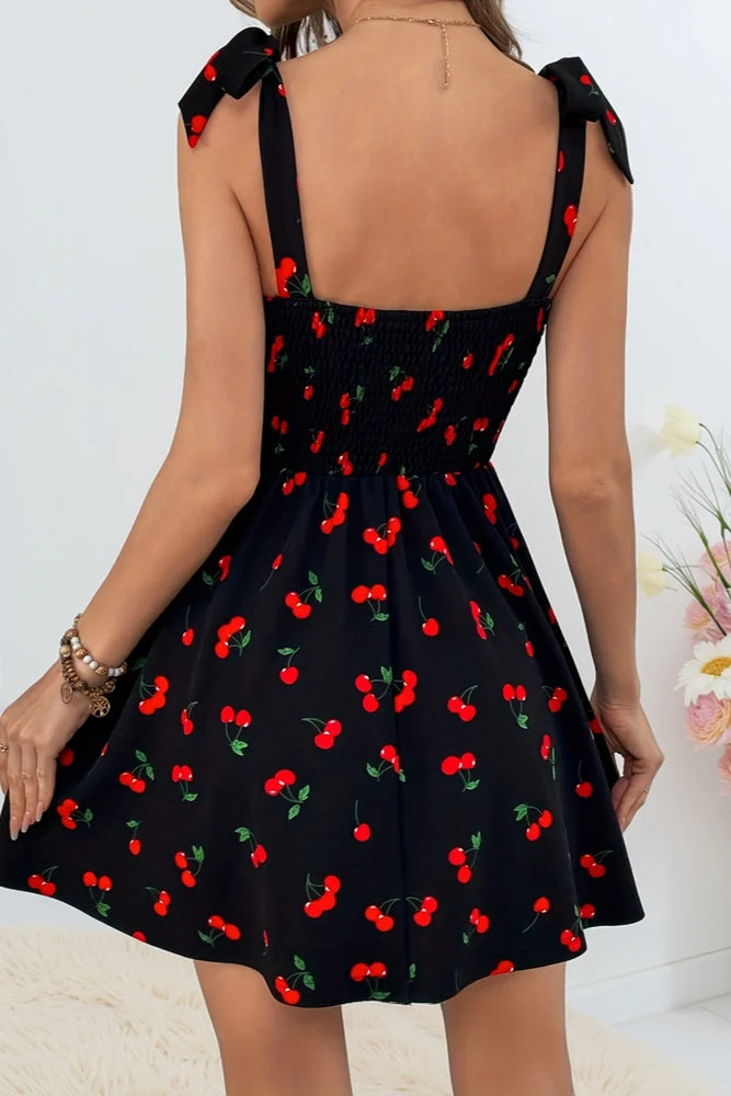 Ladies' Fashion Strap Cherry Printed Dress