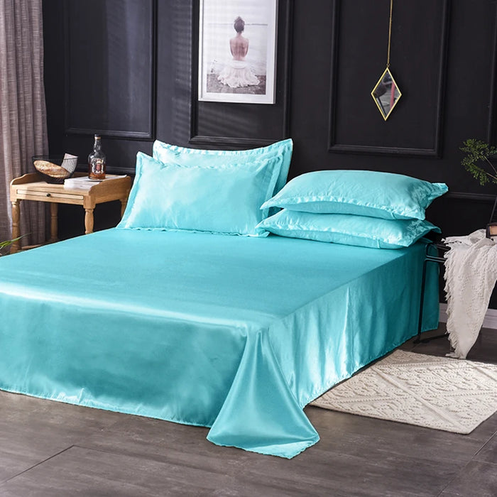 Satin Bedsheet Mattress Cover Faux Silk Flat Sheet Pillowcase Sets Bedspread Bedding Full Queen King Size for Bedroom Home Decor