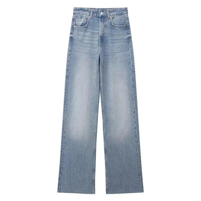 Denim Pants for Women High Waist Wide Leg Jeans Fashionable Versatile Classic High Waist with Worn Decoration Origin China