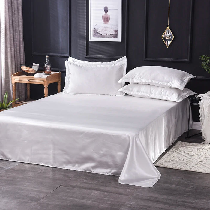Satin Bedsheet Mattress Cover Faux Silk Flat Sheet Pillowcase Sets Bedspread Bedding Full Queen King Size for Bedroom Home Decor