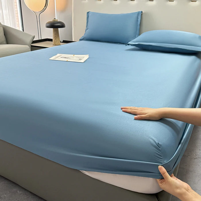 Double Bed Sheets Polyester Bedding Fitted Sheet Only(no Pillowcase) Elastic Band Around Cool Mattress Cover King Size Bed Cover