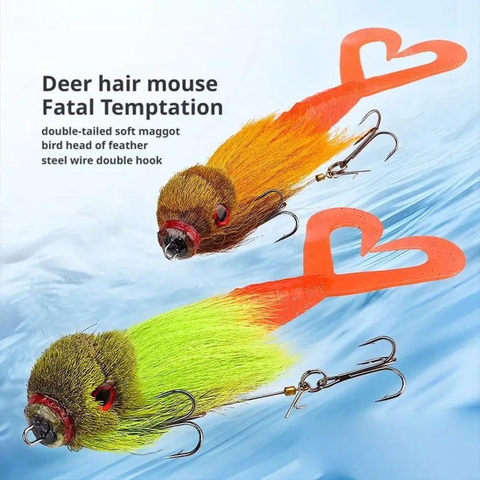 Fishing Lure Deer Hair Mouse 21cm 40g Sinking Hard Bait Fork Tail Artificial Lure Steel Hooks Bass Trout Casting Fishing Gear