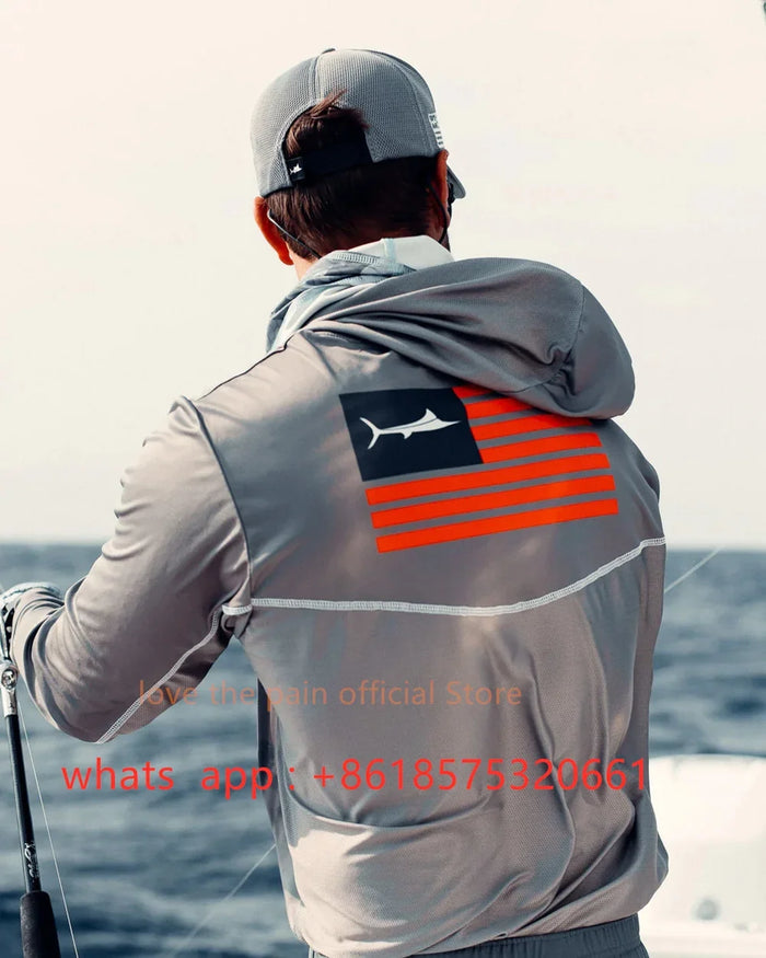 Bill Fish Gear Mens Long Sleeve Fishing Hoodie Shirts Fishing Performance Apparel Camisa De Pesca Fishing Sun Protection Jerseys