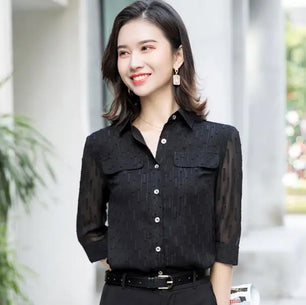 New Fashion Women Shirt Blusas Mujer De Moda 2022 Half Sleeve Chiffon Blouses Office Ladies Camisas Work Tops