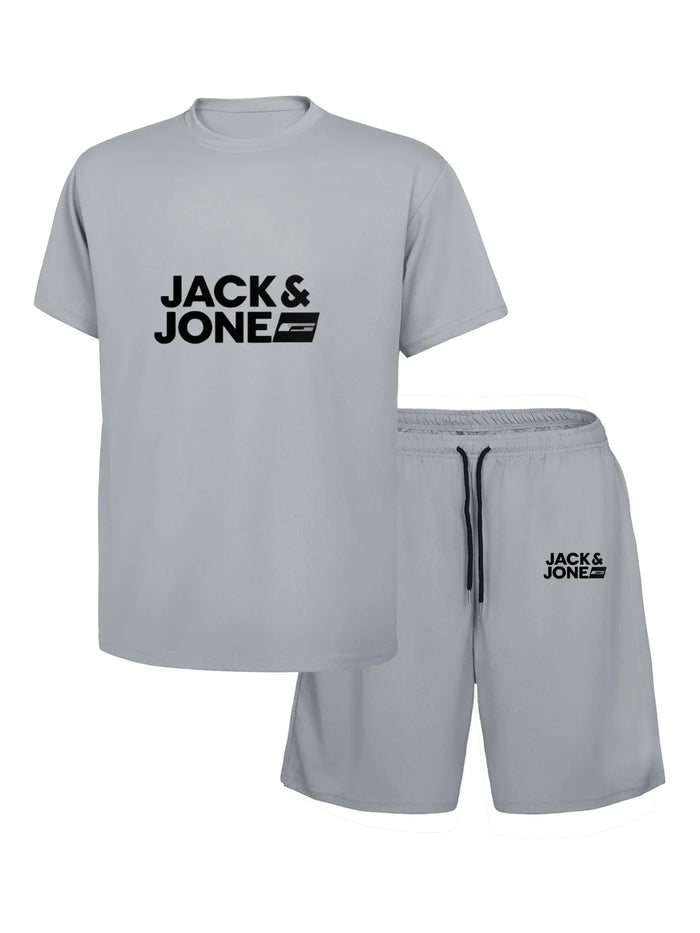 New fashionable summer sports suit for men, casual fitness, jogging, basketball, fashionable short sleeved T-shirt+shorts 2 sets