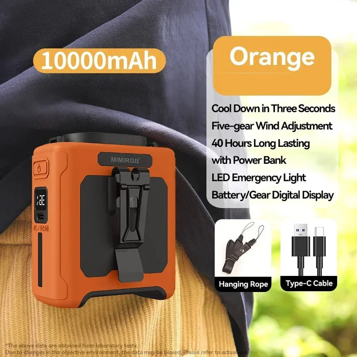2026 New Wearable Waist Fan With 5-Speed Adjustment, 10000mAh Battery 40H Runtime Ideal for Outdoor Work Field Operations Travel