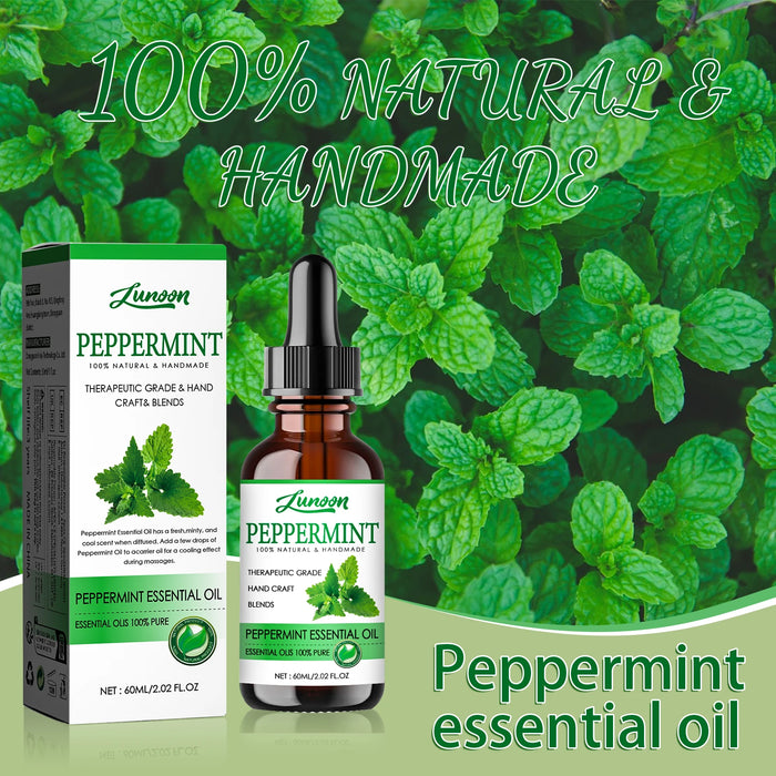 60ml Peppermint Essential Oil Natural Cooling Aromatherapy Oil for Diffuser, Massage & DIY Blends Handmade Fresh Mint Scent