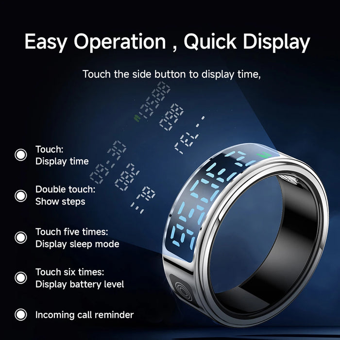 Smart Ring With Sleep Monitoring 5ATM Waterproof Gesture Swipe Video Long Battery Life