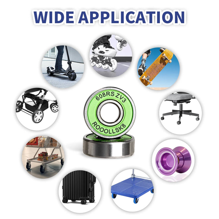 16pcs Rooollsk8 Roller Skate Bearings Skateboard Bearings 608RS Longboard Bearing Scooter Roller Skates Steel Sealed Bearing
