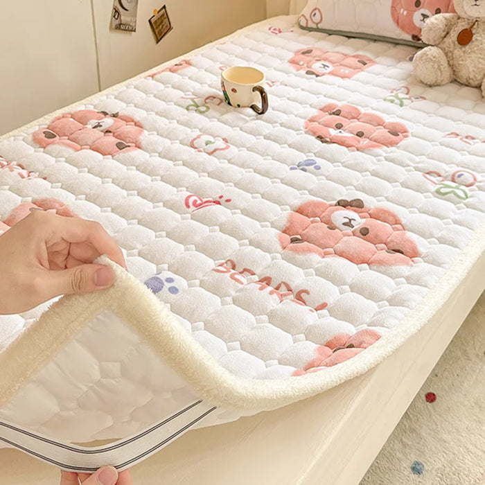 Cartoon Printed Warm Bed Mattress Super Soft Cozy Milk Velvet Single Bedding Protector Thick Tatami Mats for Autumn and Winter