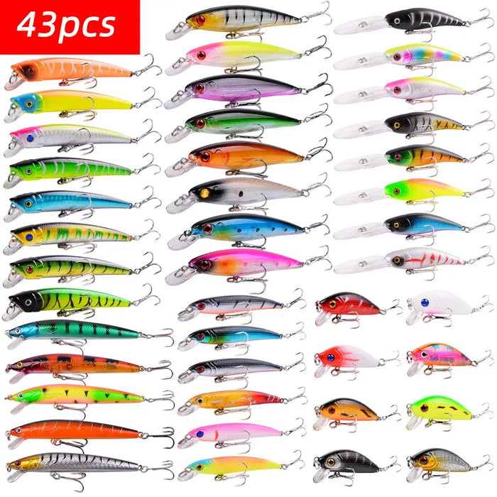 43pcs Mixed Fishing Lures Kit Minnow Hard Baits Crankbait Swimbait Fishing Lure Set Gear For Bass Pike Saltwater Freshwater
