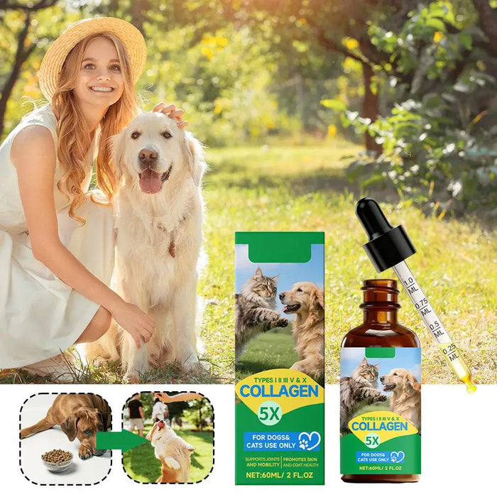 Dog Collagen Health Drops - Gentle Formula Joint Care Hair Care Support Skin and Hair Health Pet Nutritional Supplement