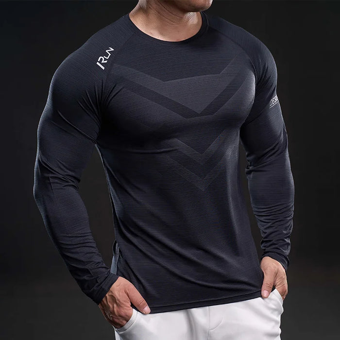 Men's Sports Fitness Running Training Clothing - Spring and Autumn Elastic Breathable Long Sleeve T-shirt - Muscle Style