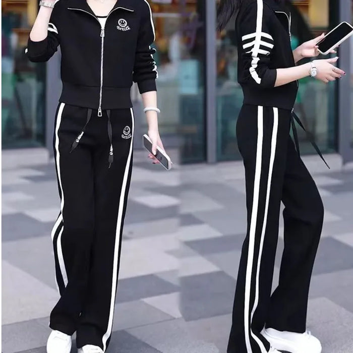 Leisure Sportswear Suit For Women's Spring And Autumn 2025 New Westernized Fashion Sweater Jacket Wide Leg Pants 2 Two Piece Set