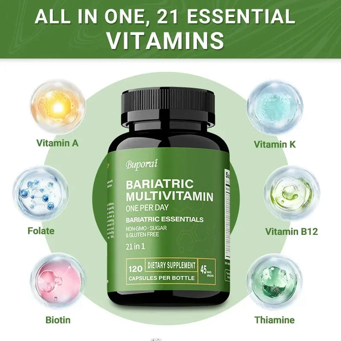 Bariatric Multivitamin Supplement - Maintaining Energy Levels, Promote Bone and Overall Health - Contains 21 Vitamins & Minerals