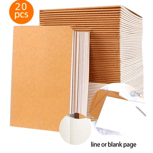 20pcs A5 Blank/lined Paper Journal Notebooks with Kraft Paper Cover,72 Pages Composition Notebook,for Travelers, Office Supplies