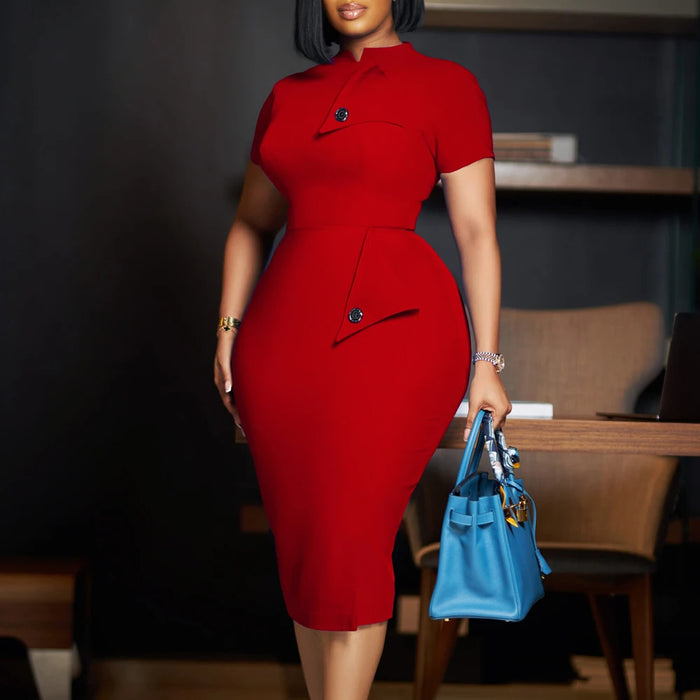 Ladies Choir Dresses 2024 for Church Summer Vintage Elegant Modest Mandarin-Collar Button Pocket Office Bodycon Midi Dress
