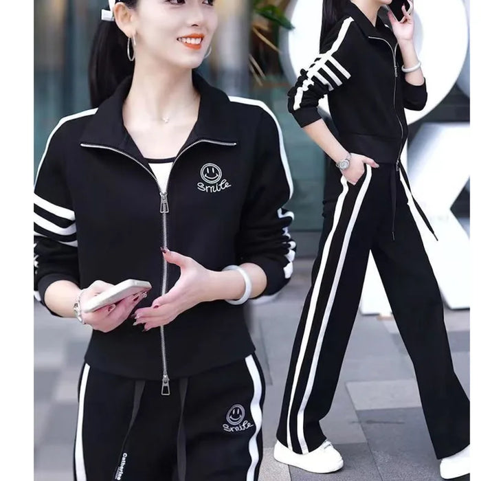 Leisure Sportswear Suit For Women's Spring And Autumn 2025 New Westernized Fashion Sweater Jacket Wide Leg Pants 2 Two Piece Set