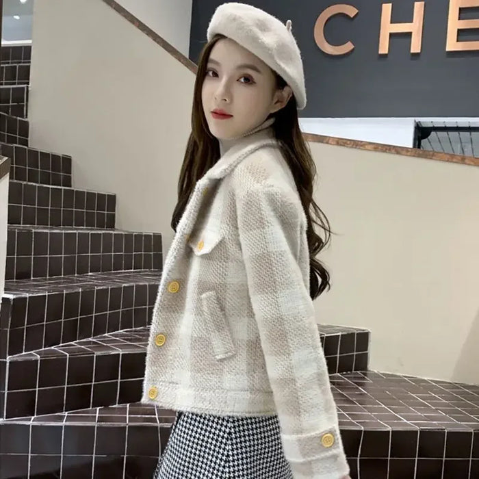 Ladies Jackets Plaid Loose Blue Outerwears Autumn Hot High Quality Women's Wool & Blends Coat Winter Clothes 2025 New In Novelty