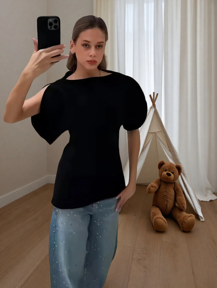 Women's 2026 New Blouses Tops Fashion Bubble Sleeves Asymmetric Women's Tops T-shirts Chic Joker Youth Travel Holiday Tops