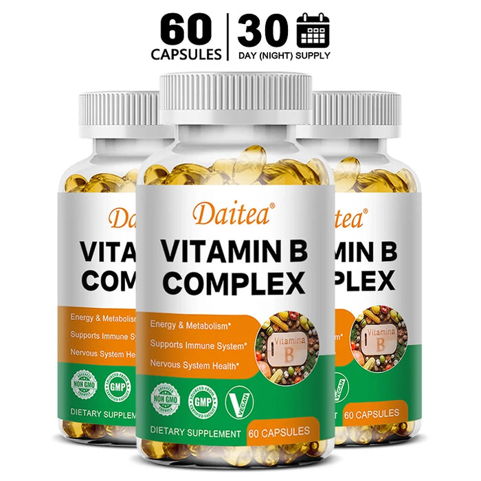 Daitea Compound VitaminB Capsules VB B1 B2 B3 B5 B6 B7 B9 B12 Better Mood Assists Nervous System &Energy Support Supplement