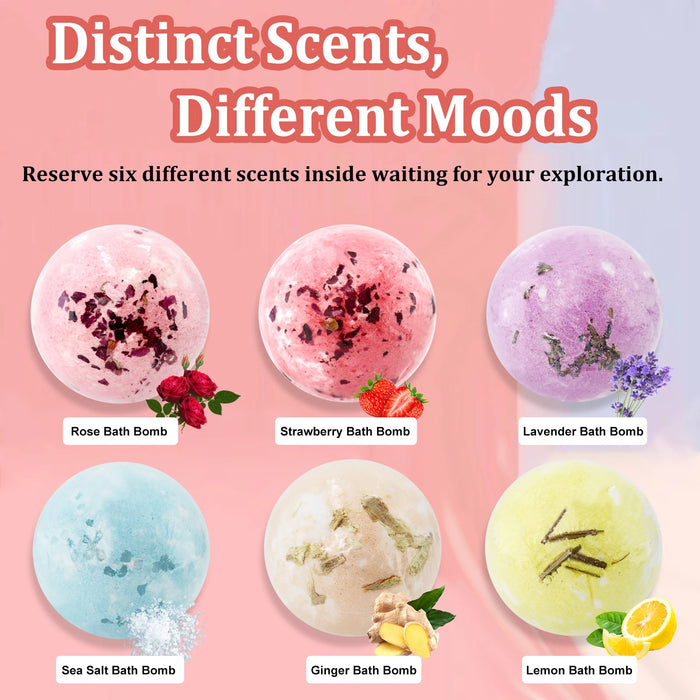6Pcs Bath Bomb Set, Lavender Epsom Salt for Muscle Relaxation, Gift for Women, Self Care Spa Day