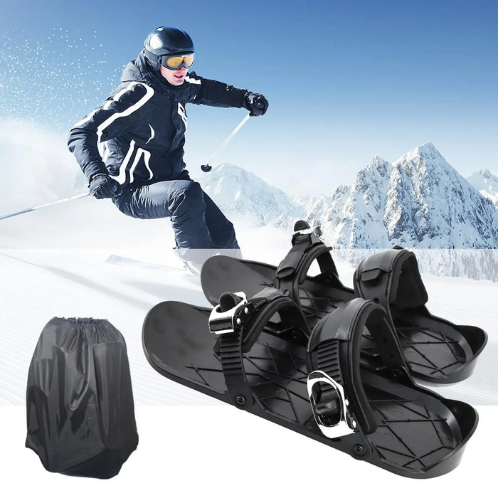 Portable Mini Ski Skates for Snow Short Skiboard Snowblades High Quality, Adjustable Bindings Skiing Shoes  ﻿
