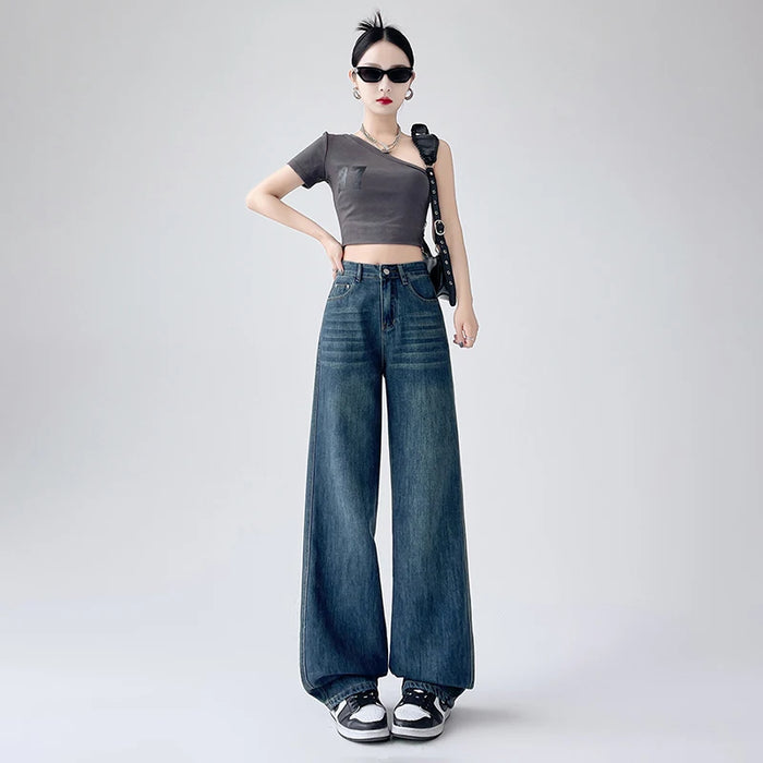 2025 Women's Jeans Spring And Summer Tall And Thin Loose Straight Jeans Fashionable Sexy Women's High Waist Wide Leg Pants