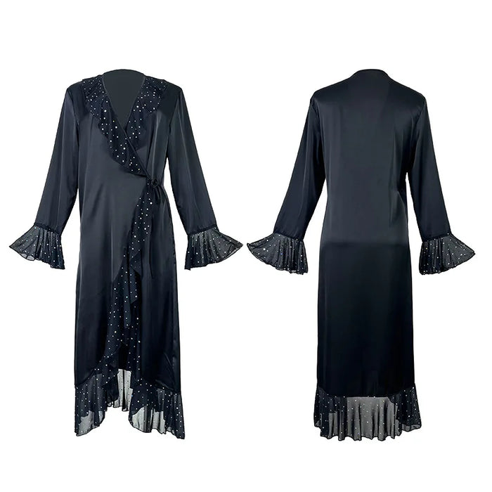 Ladies New Fashion V-neck Long-sleeved Sequined Pajamas Female Satin Nightgown Home Clothes Pijamas Women