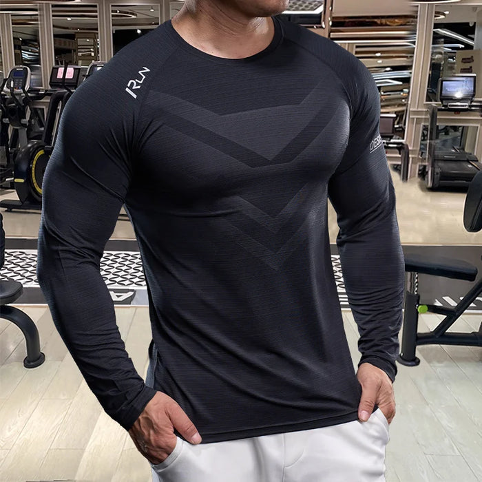 Men's Sports Fitness Running Training Clothing - Spring and Autumn Elastic Breathable Long Sleeve T-shirt - Muscle Style