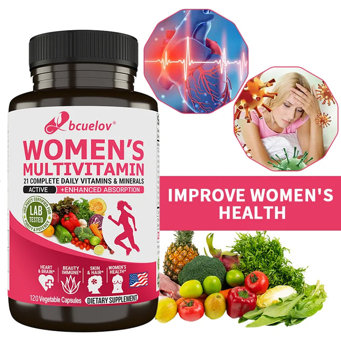 Multivitamin for Women + Stress Support with 21 Daily Vitamins and Minerals - Support Immunity, Hair, Skin & Nails, Non-GMO