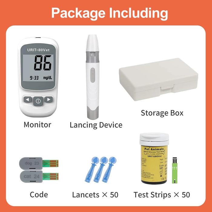 Pet Blood Glucose Monitoring Kit for Diabetic Cats, Dogs, All-in-One Solution for in-Clinic Or at Home, with Digital Results