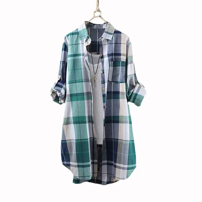 Women's Elegant Blouse Fashionable Plaid Loose Fit Women's Shirt with Buttons - Perfect for Spring/Summer