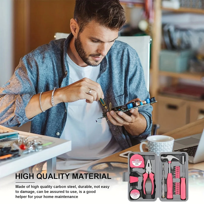 Tool Set 24pcs Pink Household DIY Tool Kit for Women. Small Mini Tool Box Set of Starter Basic Ladies Tools