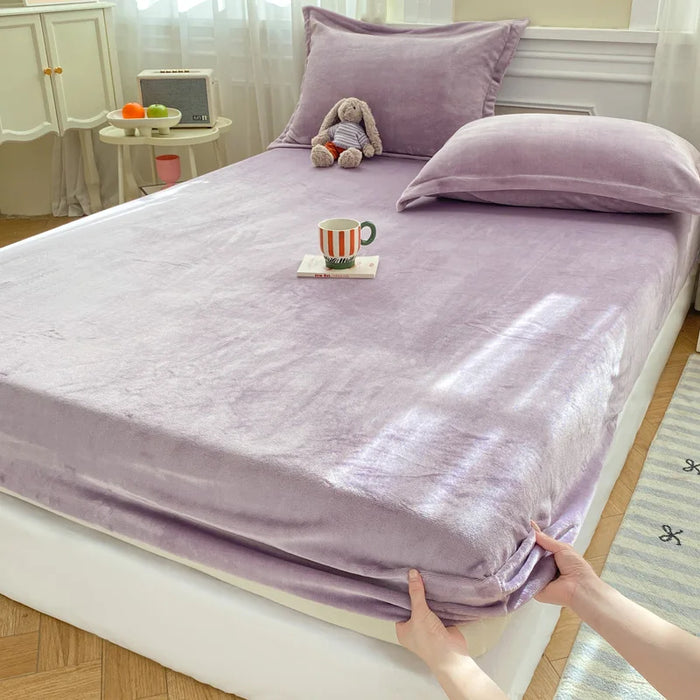 Warm Flannel Fitted Bed Sheet, Soft Comfortable Bed Sheets,Coral Fleece Mattress Cover,Plush Bedsheet,Autumn,Winter Home Bedding