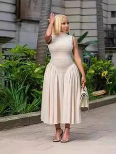 Sleeveless Dresses for Women Pleated Casual Dress Corset Waist Elegant Fashion Ladies Summer Dresses Wholesale Dropshipping