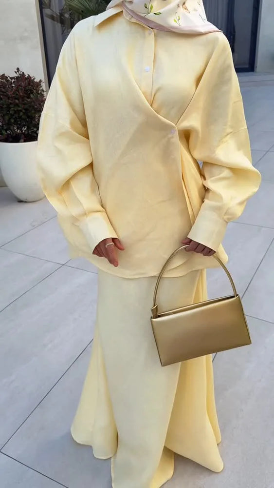 Women's Clothing 2025 Summer New Fashion Design Sense Lapel Long Sleeved Shirt High Waist Skirt Set