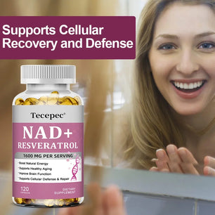 NAD+ Supplement,Anti-Aging,Boosts Energy and Focus,Supports Brain and Skin Health,Nicotinamide Adenine Dinucleotide Resveratrol