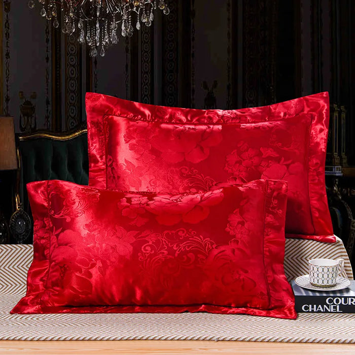 1 Pair Satin Jacquard Pillowcase Soft Smooth Bedding Cushion Cover 48*74cm Mulberry Satin Pillow Cover