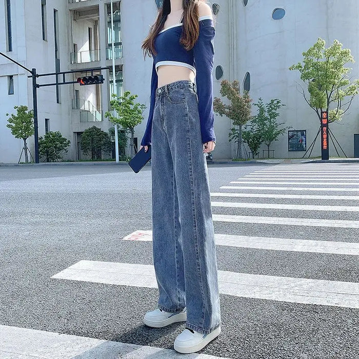 High-waisted Straight Jeans for Women in Spring and Summer 2025 New Loose and Slim Small Draped Wide-leg Floor Pants