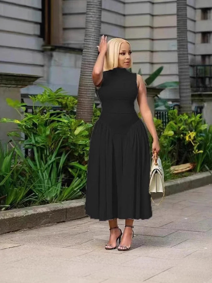 Sleeveless Dresses for Women Pleated Casual Dress Corset Waist Elegant Fashion Ladies Summer Dresses Wholesale Dropshipping