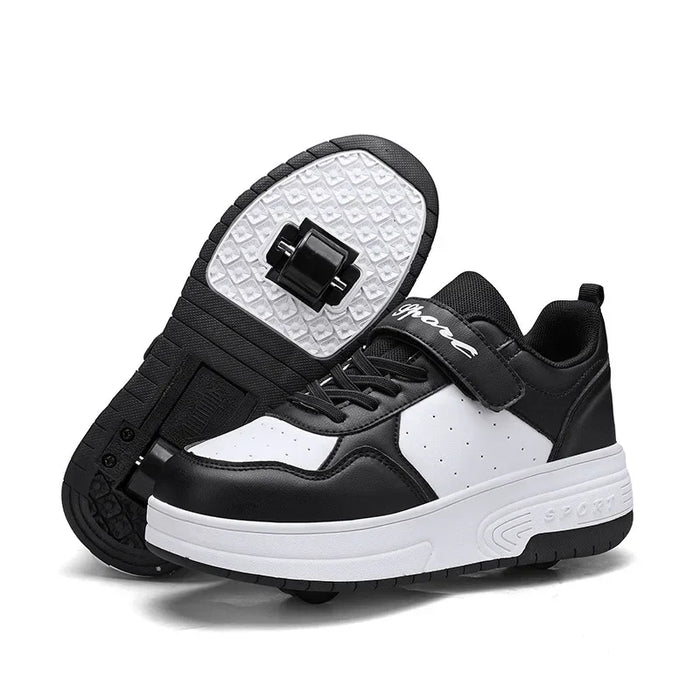 Kid Sneaker Hight Quality Leather Skate Board Shoes with Removeable Wheels Outdoor Roller Skate Sport Shoes for Older Boys Girls